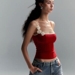 Commense Red Camisole with Floral Detail Size XL- NWT